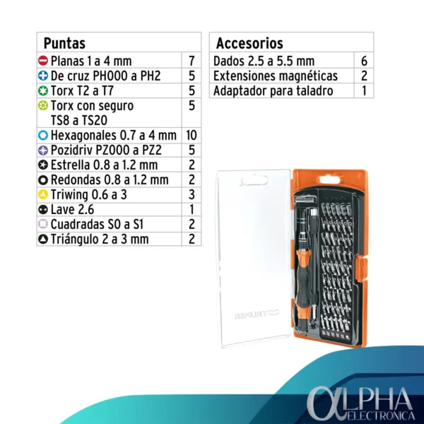 Juego de Desarmadores de Precisión con 57 puntas intercambiables, Truper - Imagen 2