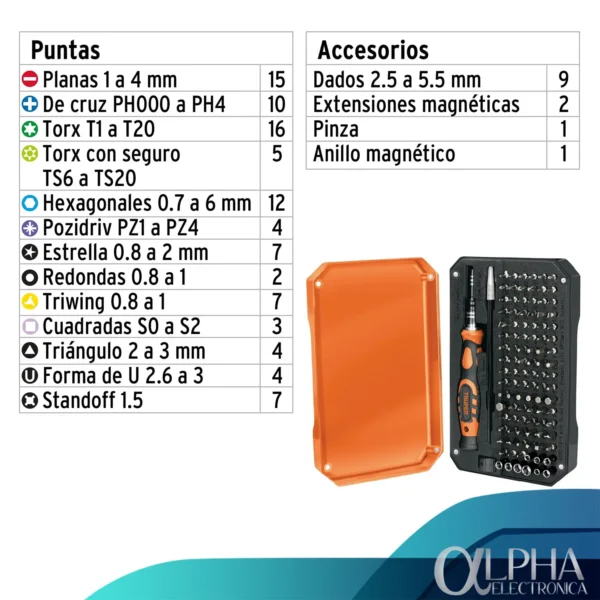 Juego de Desarmadores de Precisión con 106 puntas intercambiables, Truper - Imagen 3