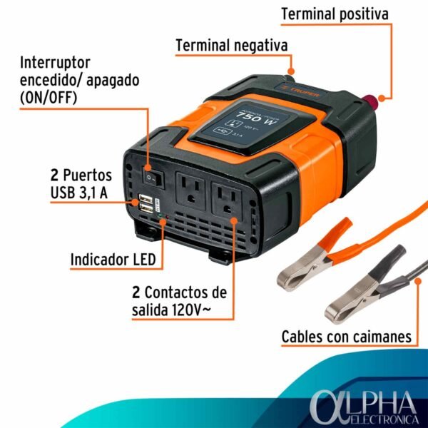 Inversor de Corriente 750W, Truper - Imagen 2