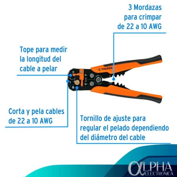 Pinza Pela Cables Automática 22 a 10 AWG, Truper - Imagen 2