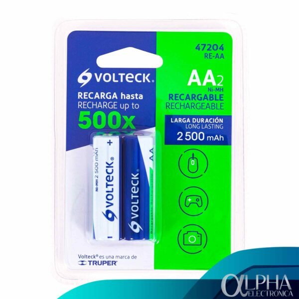 Par de Baterías AA Recargable de 2,500mAh, Volteck - Imagen 2