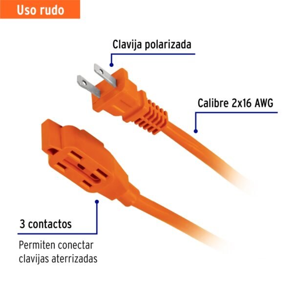 Extensión Eléctrica de Uso Rudo 10M 2x16 AWG, Volteck - Imagen 2