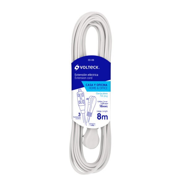 Extensión Eléctrica de 8M Blanca, Volteck