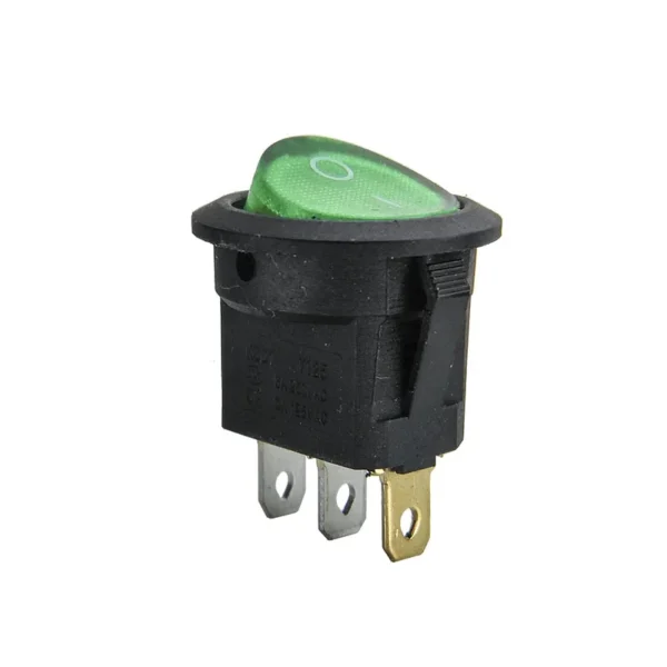 Switch Rocker Redondo ON-OFF 3 Pines Con Luz Verde 125V
