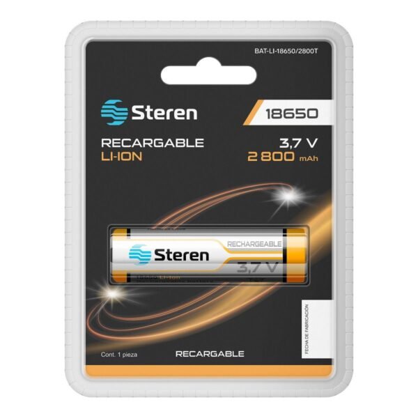 Batería Recargable Li-ion 18650 de 3.7V 2,800mAh, Steren