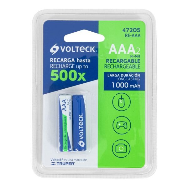 Par de Baterías AAA Recargable de 1,000mAh, Volteck - Imagen 2