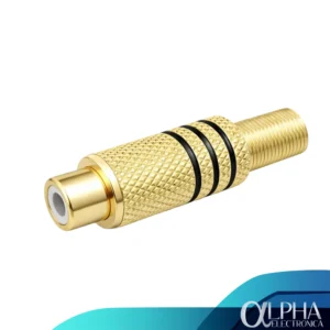 Conector rca hembra metal dorado franjas negras