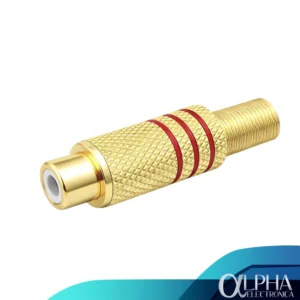 Conector rca hembra metal dorado franjas rojas
