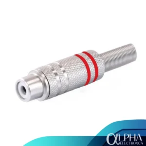 Conector rca hembra metal con franjas rojas