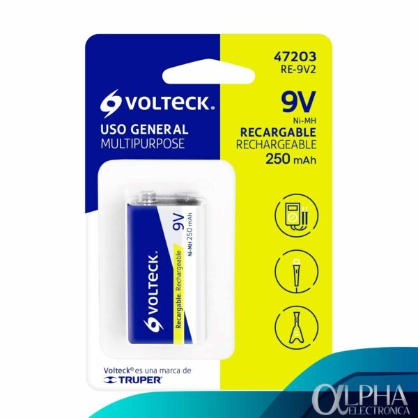 Batería de 9V Recargable de 250mAh, Volteck - Imagen 2