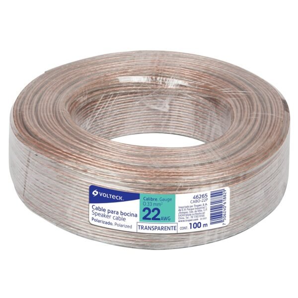Rollo de Cable Para Bocina 22AWG Transparente Volteck