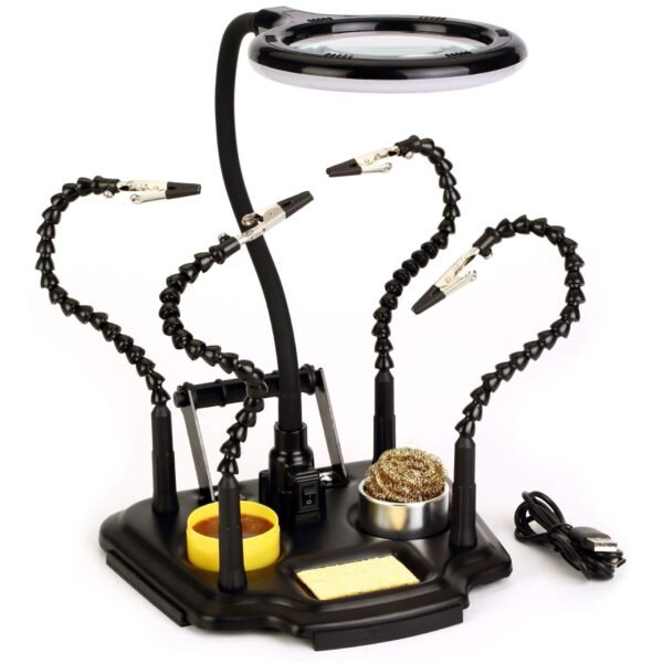 Tercera Mano Con 4 Sujetadores Flexibles + Lupa + Led