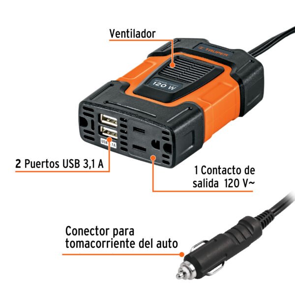 Inversor de Corriente 120W, Truper - Imagen 2