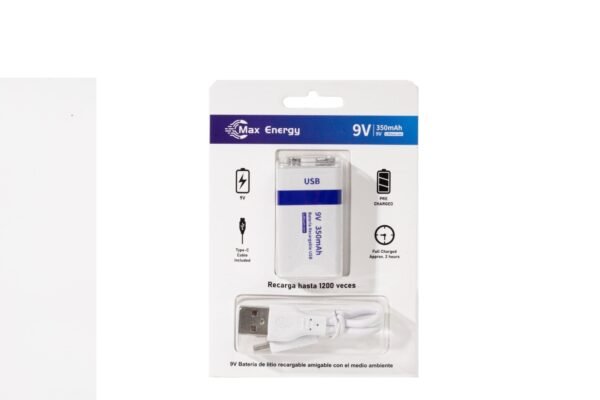 Batería de 9V Recargable USB-C de 350mAh