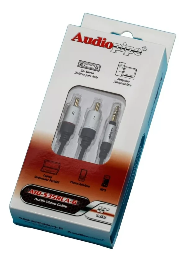 Cable Plug 3.5mm Estéreo a 2 Plug RCA Metalicos 1.8M Audiopipe - Imagen 3